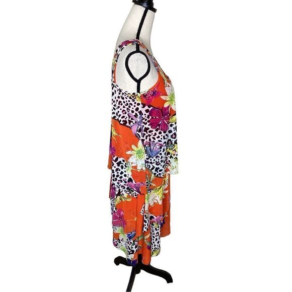 Elena Wang Mesh Tiered Sleeveless Jungle Print Whimsical Occasion Dress Size M - Picture 3 of 12